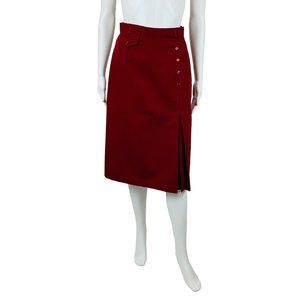 Vintage A Line Skirt 1980s does 1940s Maroon Hip Pocket Buttons | W 25"